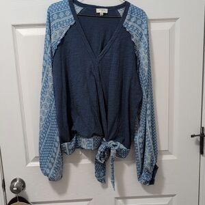 Umgee Blue Tie Front Wrap Blouse